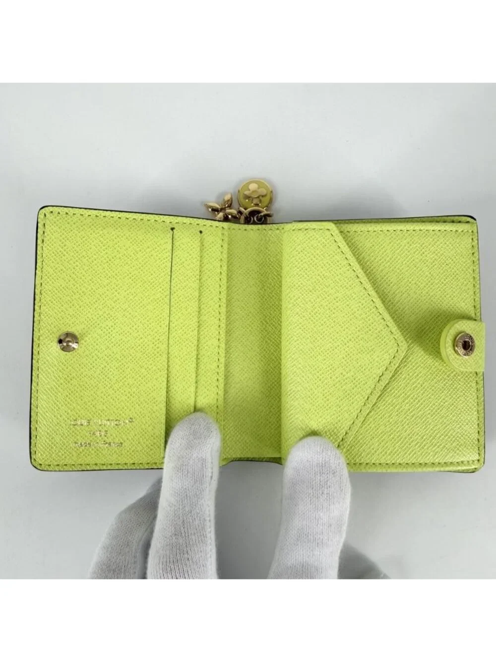 Louis Vuitton Bifold Wallet Pocket LV Charm Mini Zesty Lime Monogram Canvas